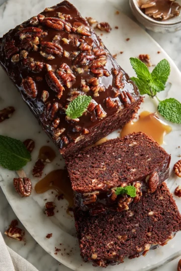 Pastel de Texas con chocolate y glaseado de nuez pecana, perfecto para cualquier celebración.