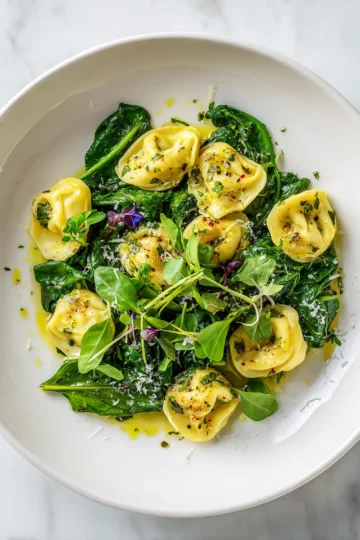 Receta rápida y fácil de tortellini al limón con espinacas, ideal para cenas familiares. Preparación sencilla y sabores frescos.