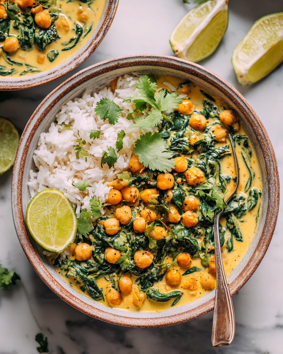 Disfruta un Delicioso Curry de Garbanzos y Espinacas en 30 Minutos Receta de curry de garbanzos y espinacas, un plato nutritivo y fácil de hacer en 30 minutos.