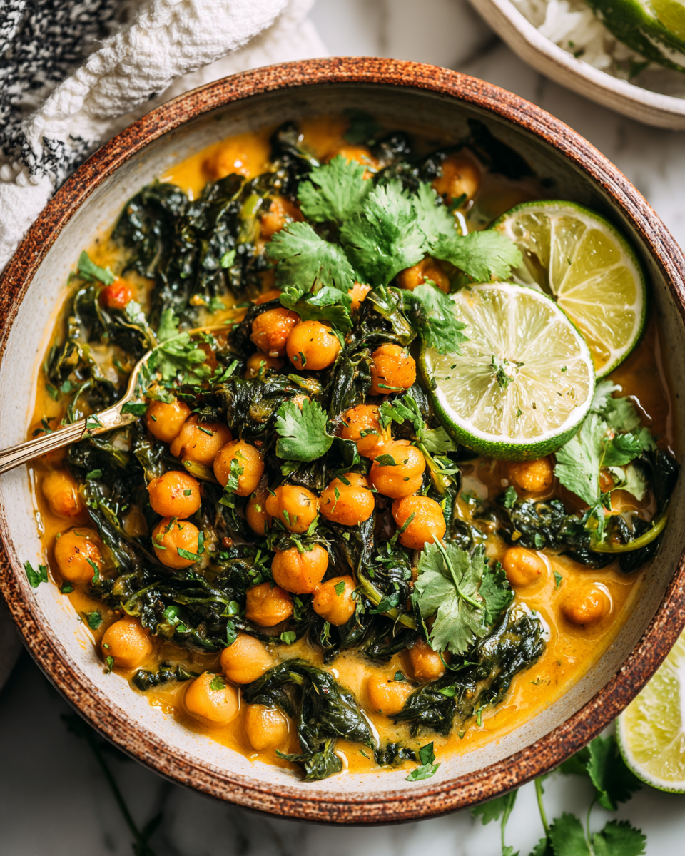 Disfruta un Delicioso Curry de Garbanzos y Espinacas en 30 Minutos Receta de curry de garbanzos y espinacas, un plato nutritivo y fácil de hacer en 30 minutos.
