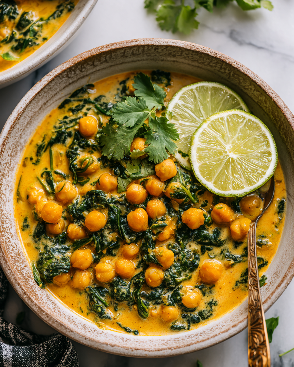 Disfruta un Delicioso Curry de Garbanzos y Espinacas en 30 Minutos Receta de curry de garbanzos y espinacas, un plato nutritivo y fácil de hacer en 30 minutos.