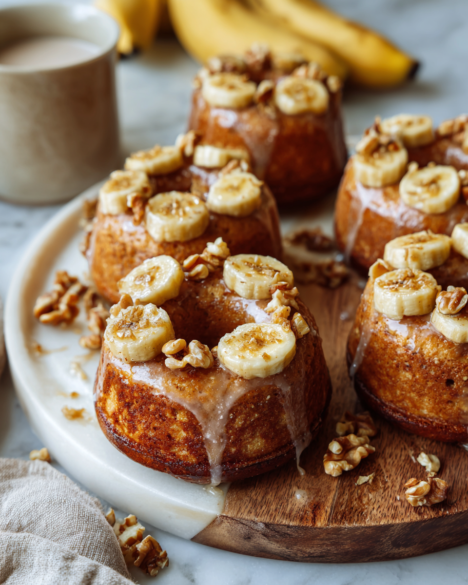Irresistibles donuts de pan de plátano, perfectos para el otoño, suaves y crujientes, ideales para un desayuno reconfortante.