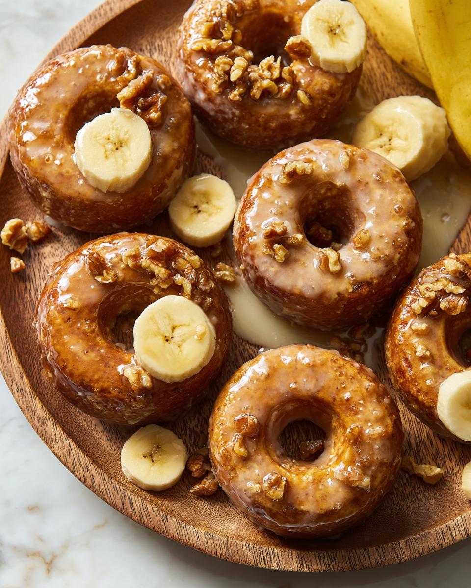 Irresistibles donuts de pan de plátano, perfectos para el otoño, suaves y crujientes, ideales para un desayuno reconfortante.