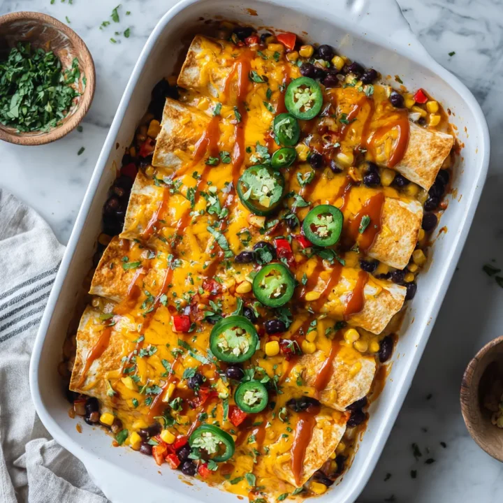 Enchiladas lentas rellenas de pollo, frijoles y maíz, perfectas para compartir en familia.