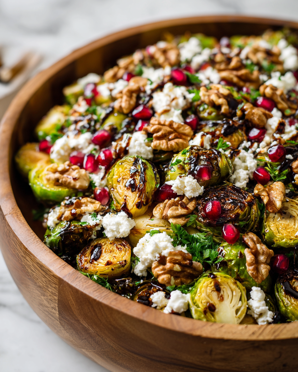 Ensalada Vibrante de Coles de Bruselas para Otoño ensalada vibrante de coles de Bruselas con nueces y granada