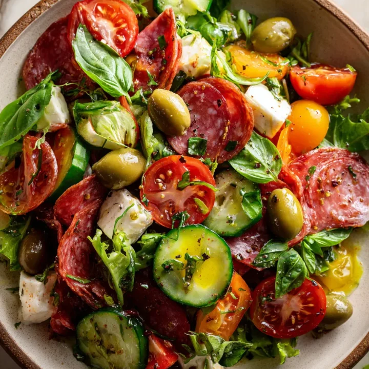 Ensalada Grinder fresca y colorida con lechuga, verduras, embutidos y queso, ideal para compartir en cualquier celebración.