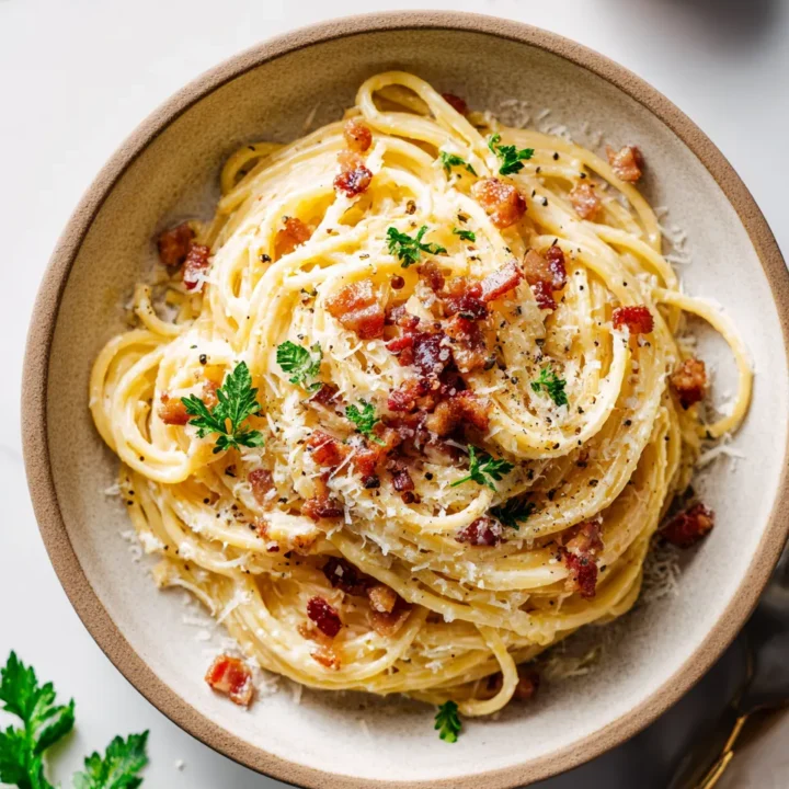 Deliciosos Espaguetis Carbonara en 30 Minutos Espaguetis carbonara frescos, receta italiana rápida y fácil, perfecta para compartir en familia.