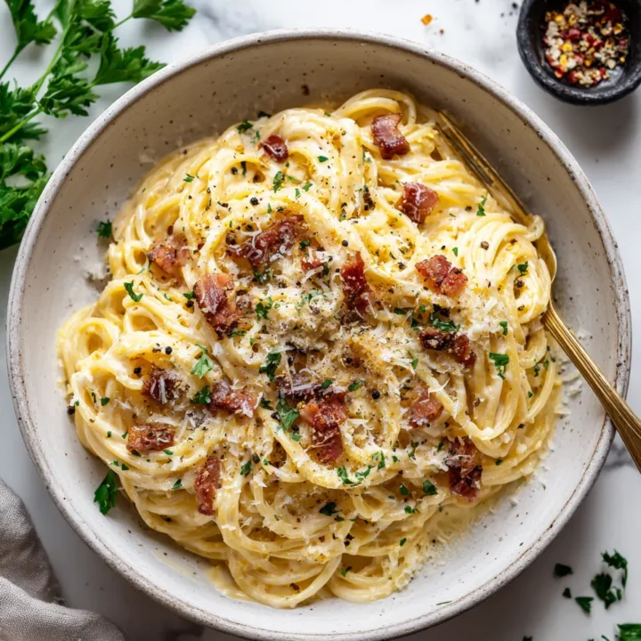 Deliciosos Espaguetis Carbonara en 30 Minutos Espaguetis carbonara frescos, receta italiana rápida y fácil, perfecta para compartir en familia.