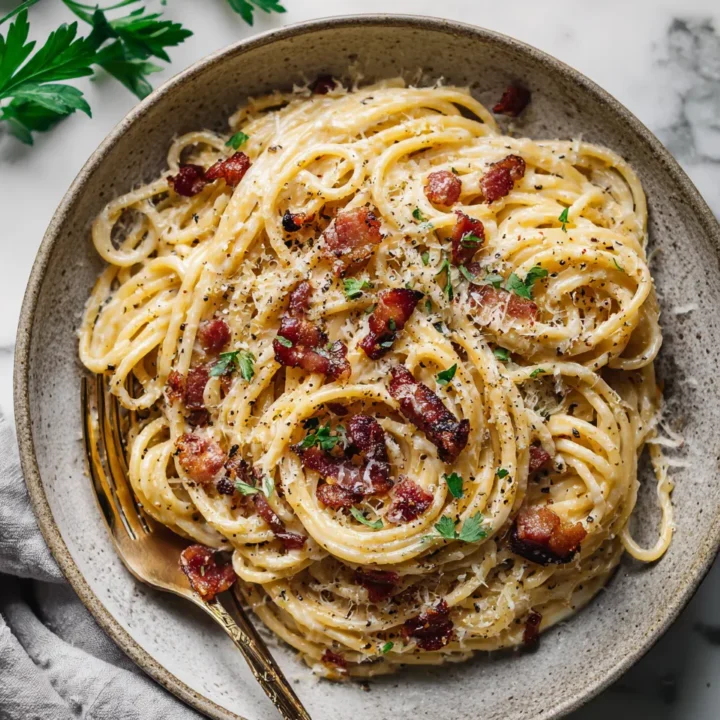 Deliciosos Espaguetis Carbonara en 30 Minutos Espaguetis carbonara frescos, receta italiana rápida y fácil, perfecta para compartir en familia.