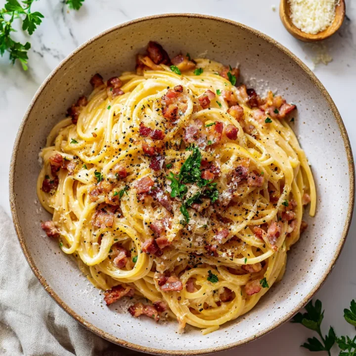 Deliciosos Espaguetis Carbonara en 30 Minutos Espaguetis carbonara frescos, receta italiana rápida y fácil, perfecta para compartir en familia.
