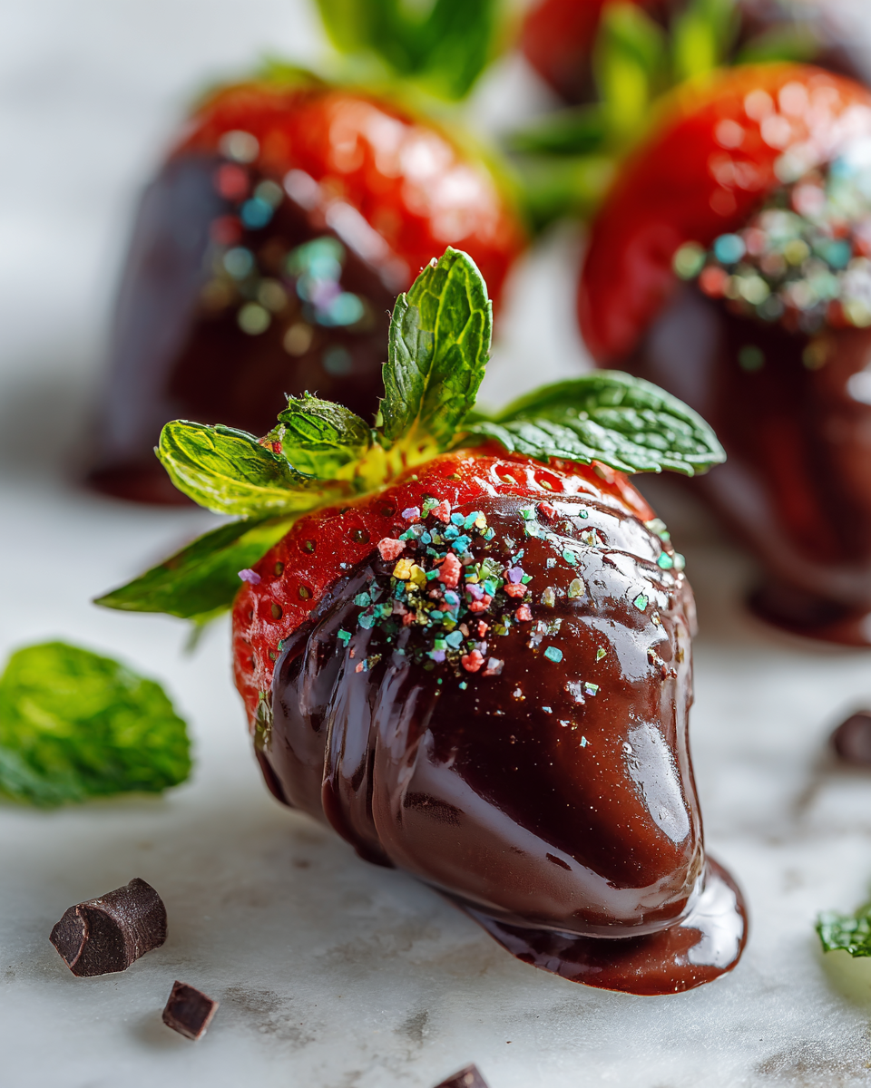 Fresas frescas bañadas en chocolate oscuro, un delicioso postre primaveral ideal para compartir en celebraciones.