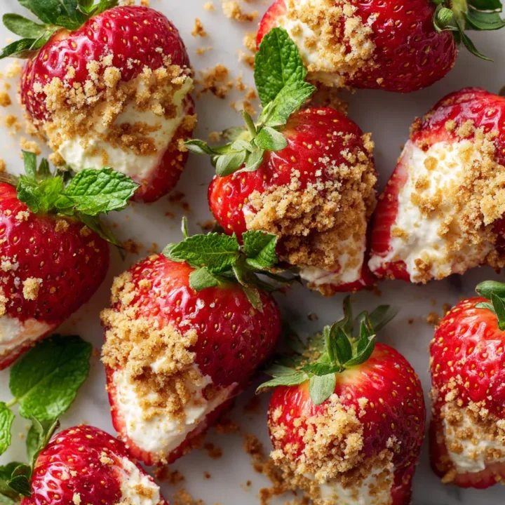 Fresas rellenas de crema de queso, un postre delicioso y visualmente atractivo, ideal para reuniones familiares y celebraciones festivas.