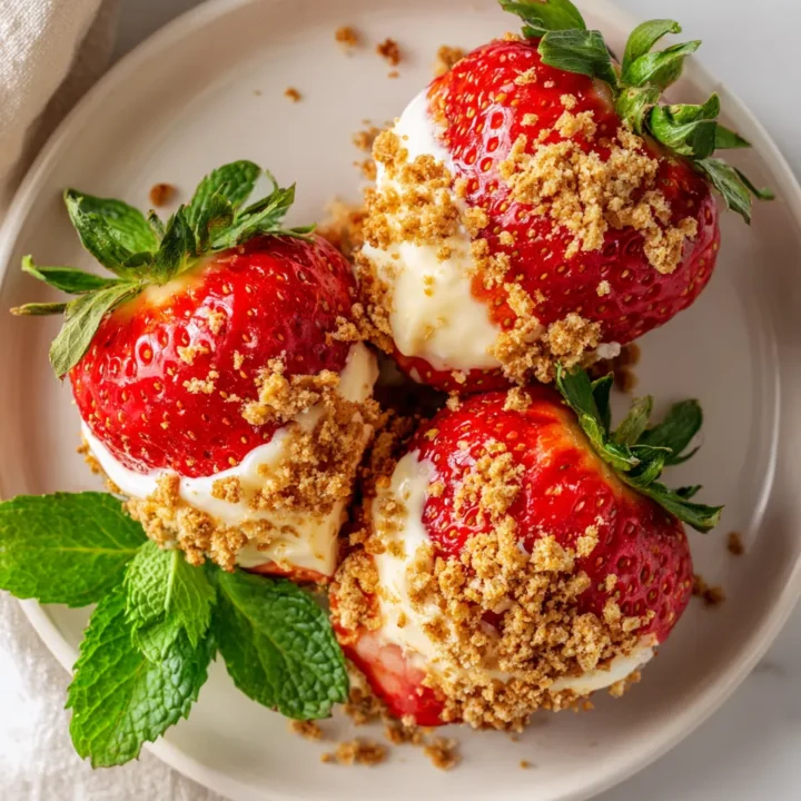 Fresas rellenas de crema de queso, un postre delicioso y visualmente atractivo, ideal para reuniones familiares y celebraciones festivas.