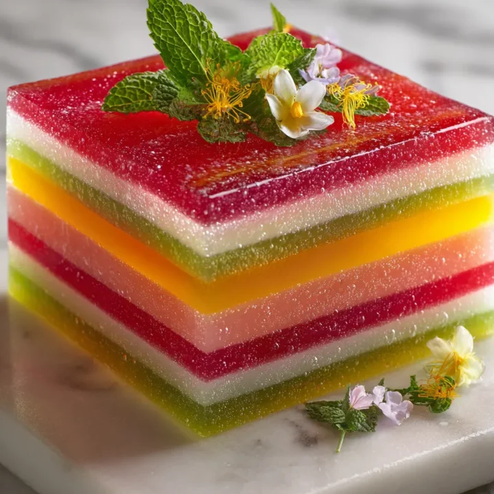 Gelatina de Cristales colorida y refrescante, perfecta para postres celebrativos, fácil de hacer y deliciosa.