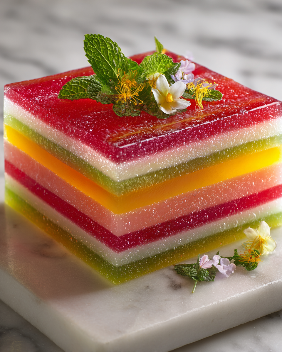 Gelatina de Cristales colorida y refrescante, perfecta para postres celebrativos, fácil de hacer y deliciosa.