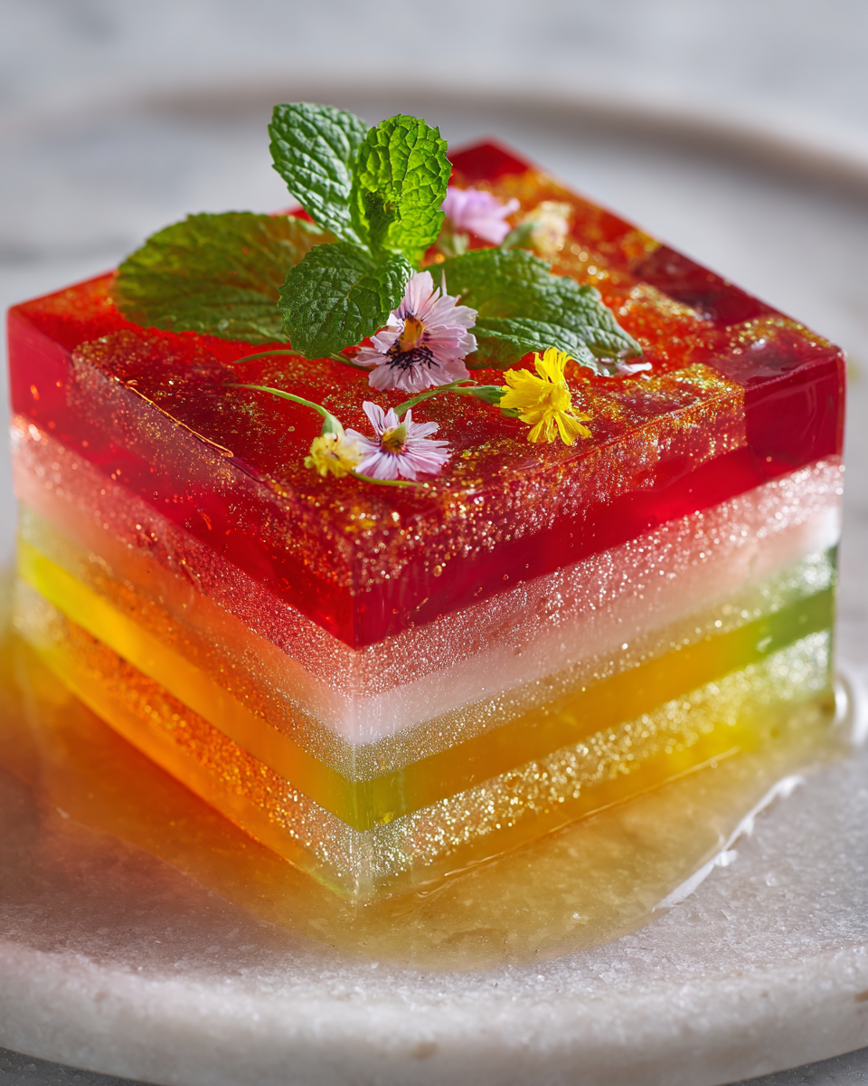 Gelatina de Cristales colorida y refrescante, perfecta para postres celebrativos, fácil de hacer y deliciosa.