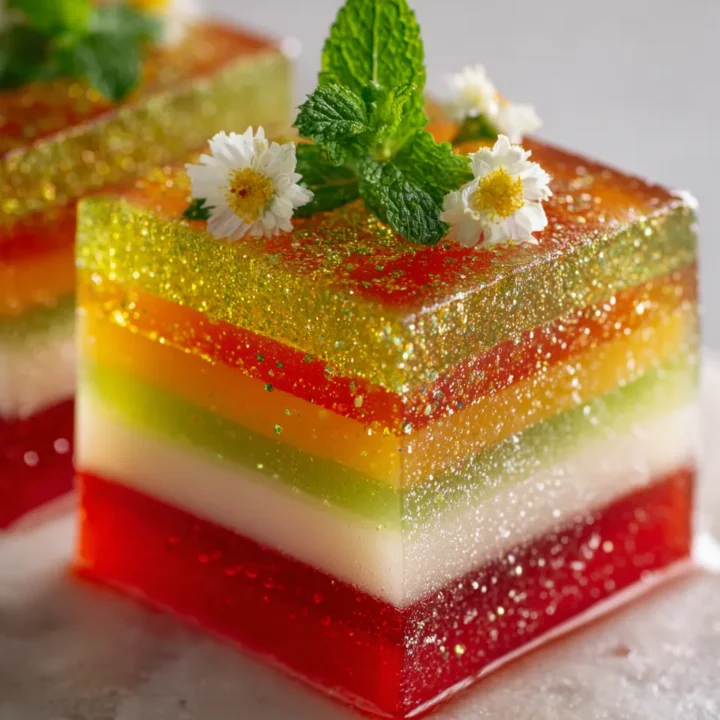 Gelatina de Cristales colorida y refrescante, perfecta para postres celebrativos, fácil de hacer y deliciosa.