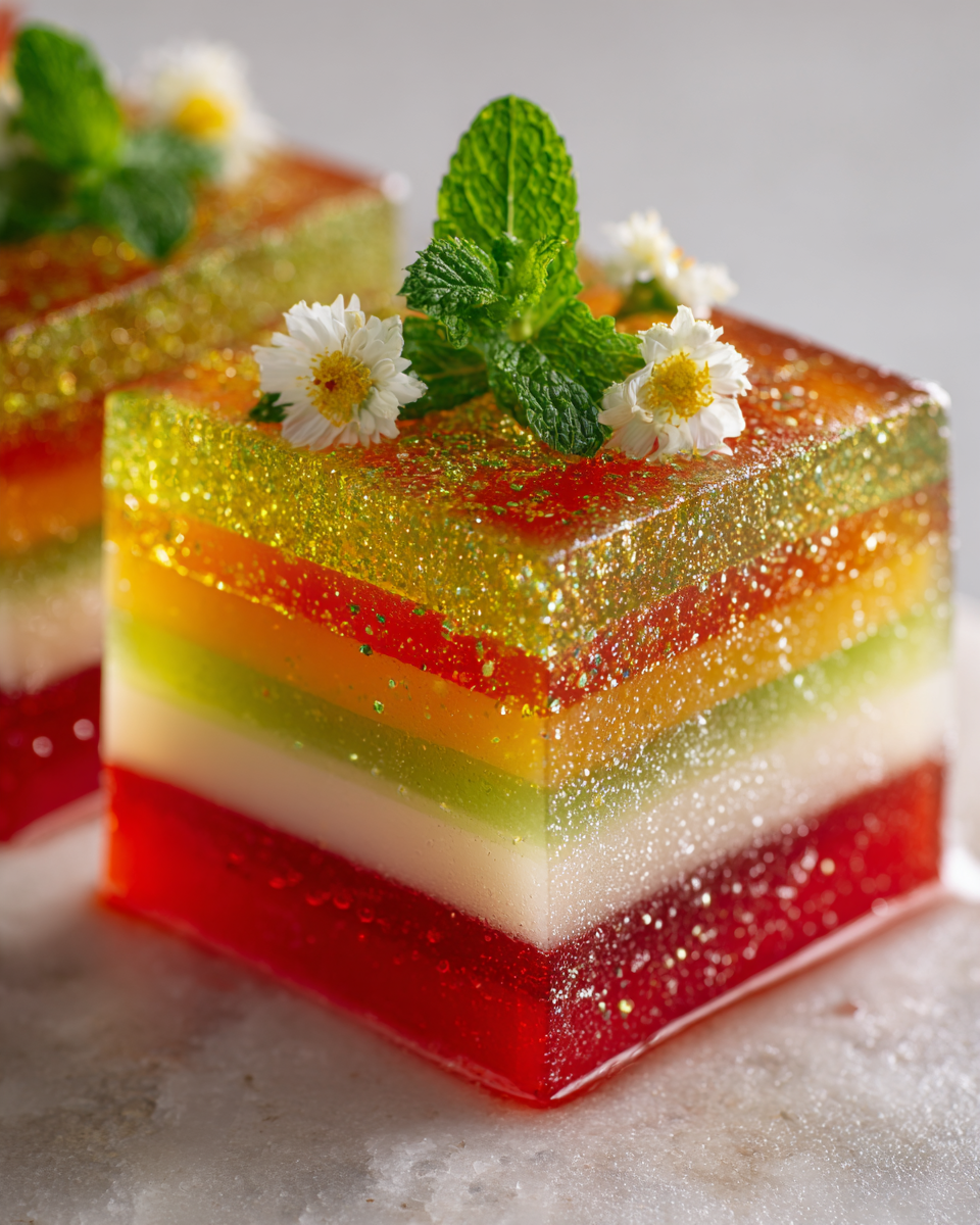 Gelatina de Cristales colorida y refrescante, perfecta para postres celebrativos, fácil de hacer y deliciosa.