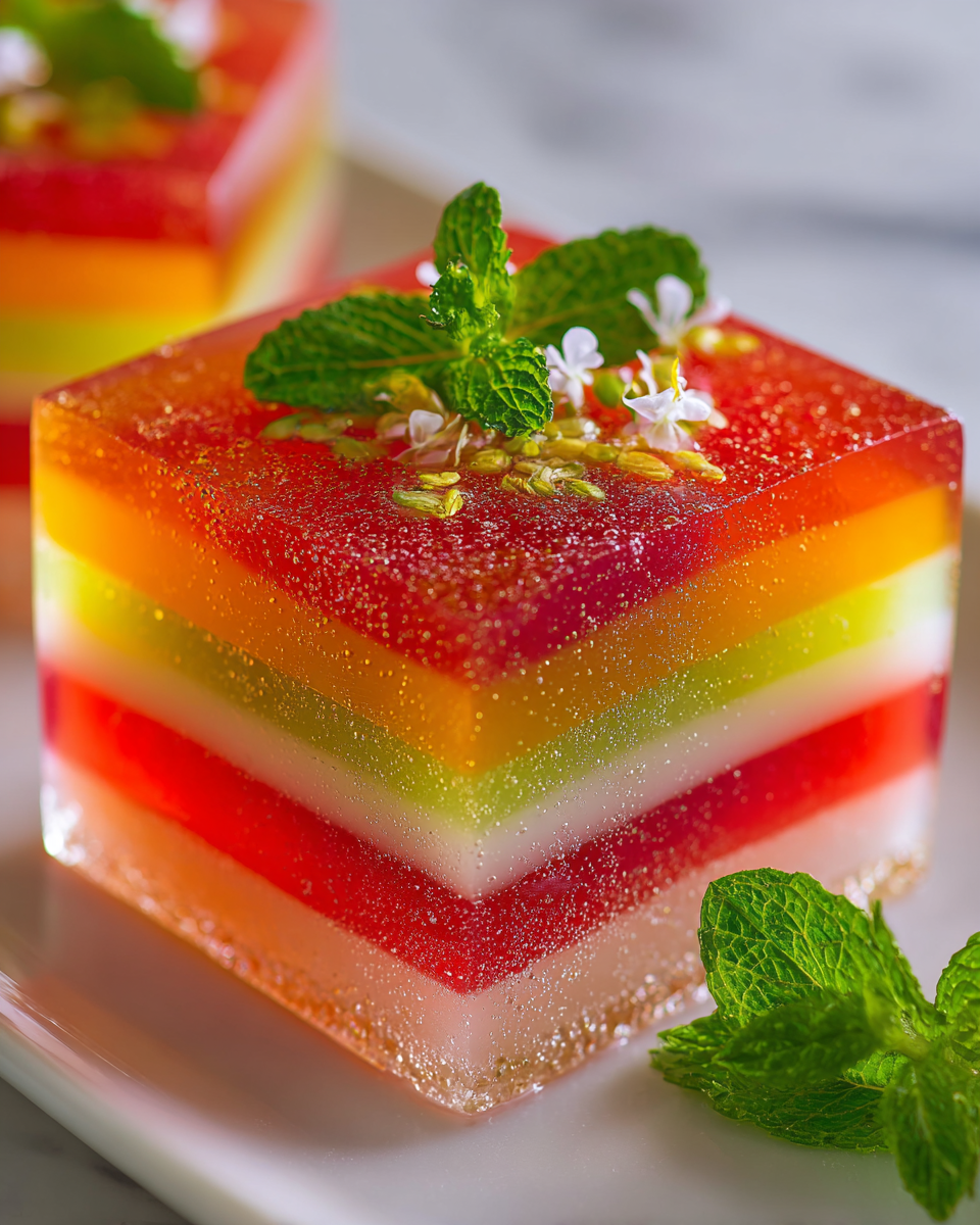 Gelatina de Cristales colorida y refrescante, perfecta para postres celebrativos, fácil de hacer y deliciosa.