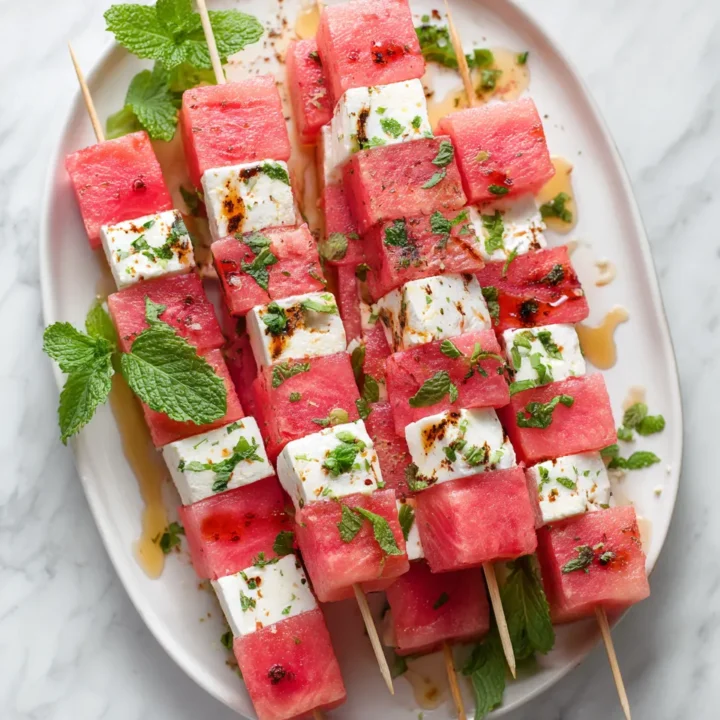 Listones de sandía con queso feta y menta, un aperitivo colorido y refrescante para el verano