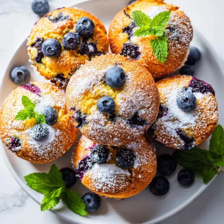 Muffins de avena y arándanos esponjosos recién horneados, perfectos para el desayuno o una merienda saludable.