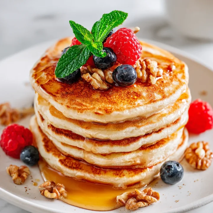 Deliciosos Pancakes de Trigo Integral Pancakes de trigo integral esponjosos y nutritivos, perfectos para un brunch familiar, fáciles de hacer y llenos de sabor.