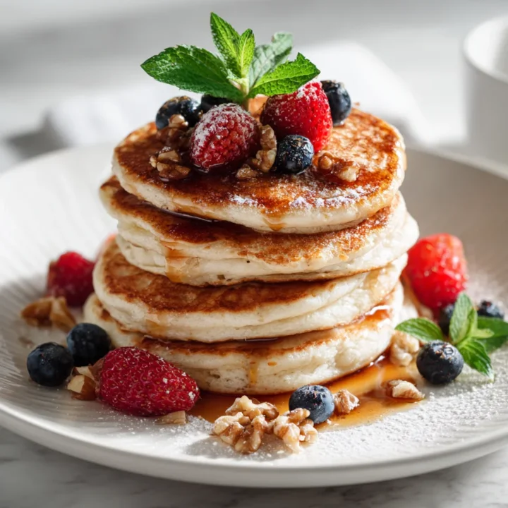 Deliciosos Pancakes de Trigo Integral Pancakes de trigo integral esponjosos y nutritivos, perfectos para un brunch familiar, fáciles de hacer y llenos de sabor.