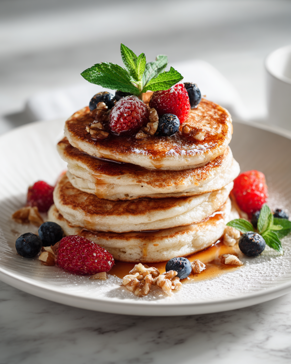 Deliciosos Pancakes de Trigo Integral Pancakes de trigo integral esponjosos y nutritivos, perfectos para un brunch familiar, fáciles de hacer y llenos de sabor.