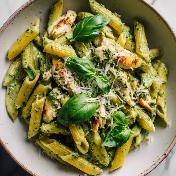 Pasta con pollo y pesto, un plato cremoso perfecto para compartir en familia. Receta deliciosa y rápida para el otoño.