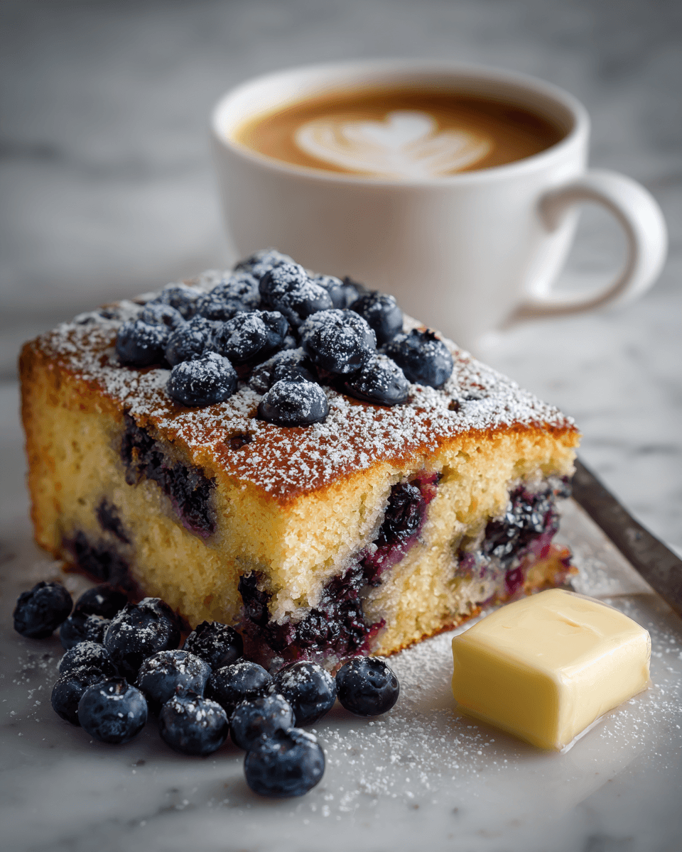 El delicioso pastel de café con arándanos Pastel de café con arándanos recién horneado, ideal para brunch, fácil de preparar y delicioso.