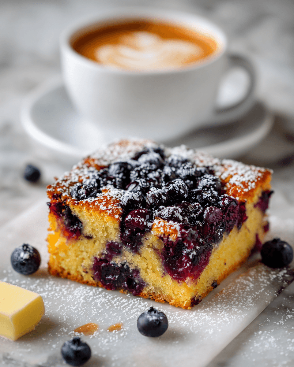 El delicioso pastel de café con arándanos Pastel de café con arándanos recién horneado, ideal para brunch, fácil de preparar y delicioso.