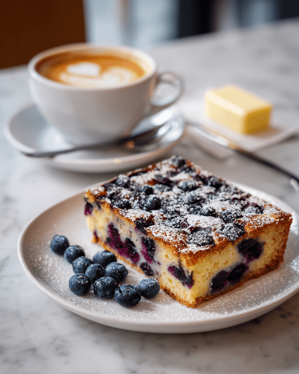 El delicioso pastel de café con arándanos Pastel de café con arándanos recién horneado, ideal para brunch, fácil de preparar y delicioso.