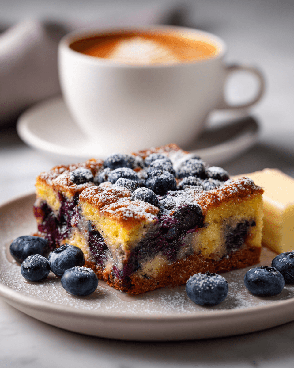 El delicioso pastel de café con arándanos Pastel de café con arándanos recién horneado, ideal para brunch, fácil de preparar y delicioso.