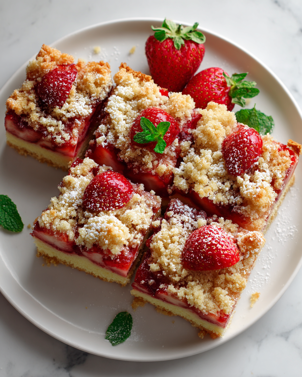 Pastel de crumble de fresa, un postre veraniego con fresas jugosas y topping crujiente, ideal para celebraciones con amigos o familia.