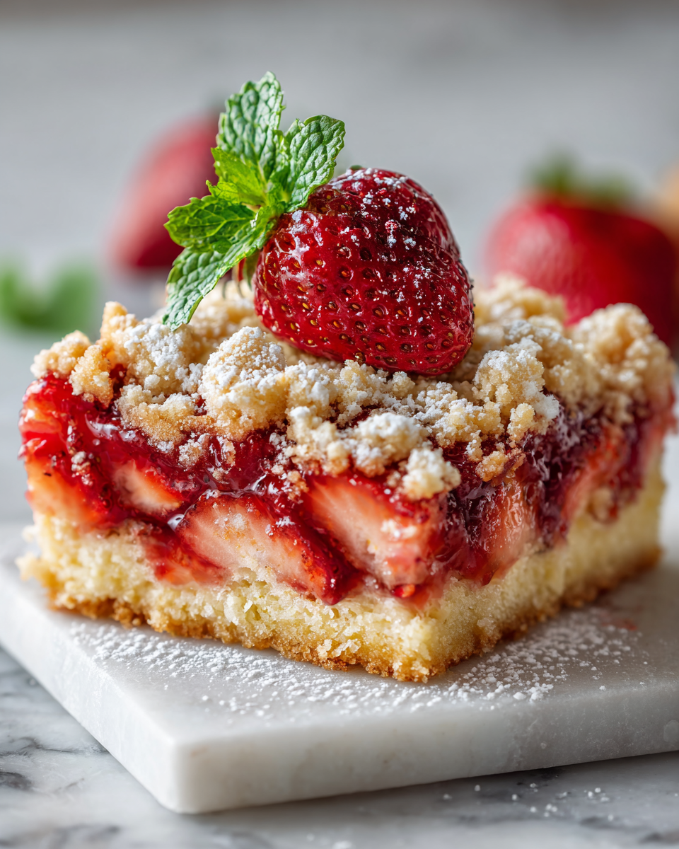 Pastel de crumble de fresa, un postre veraniego con fresas jugosas y topping crujiente, ideal para celebraciones con amigos o familia.