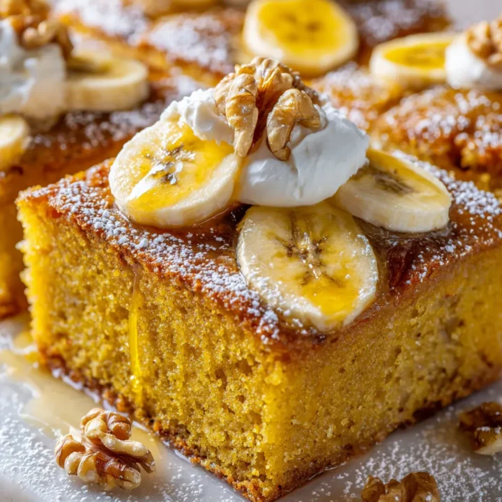 Pastel de plátano húmedo, perfecto para ocasiones familiares, con plátanos maduros y nueces.