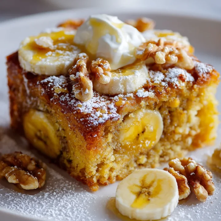Pastel de plátano húmedo, perfecto para ocasiones familiares, con plátanos maduros y nueces.