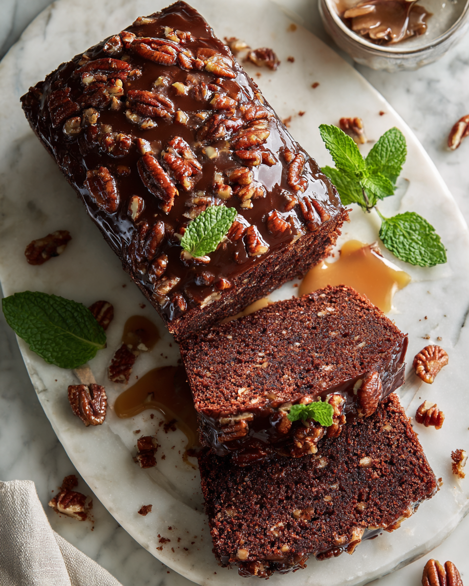 Pastel de Texas con chocolate y glaseado de nuez pecana, perfecto para cualquier celebración.