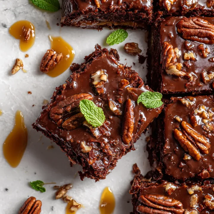 Pastel de Texas con chocolate y glaseado de nuez pecana, perfecto para cualquier celebración.