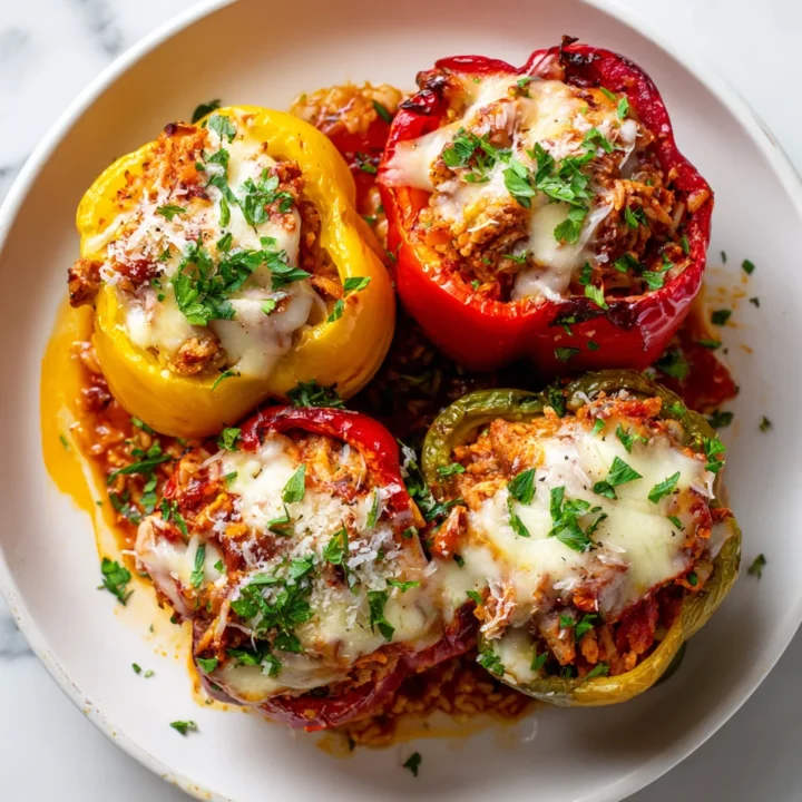 Pimientos rellenos de pollo molido con arroz, perfectos para celebraciones