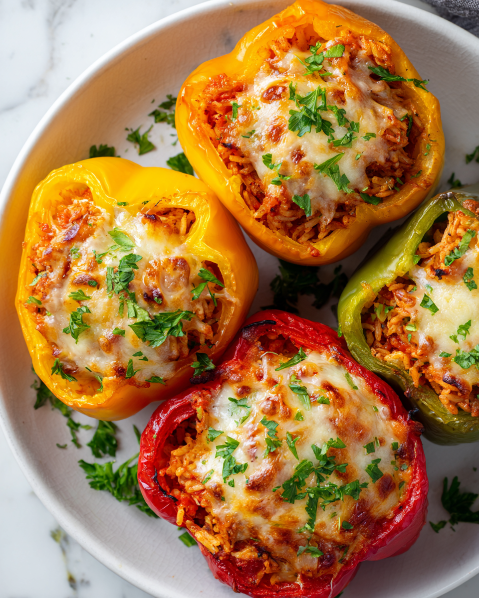 Pimientos rellenos de pollo molido con arroz, perfectos para celebraciones