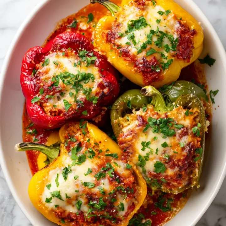 Pimientos rellenos de pollo molido con arroz, perfectos para celebraciones