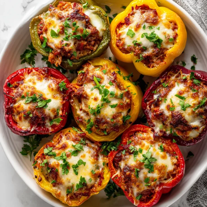 Pimientos rellenos de pollo molido con arroz, perfectos para celebraciones