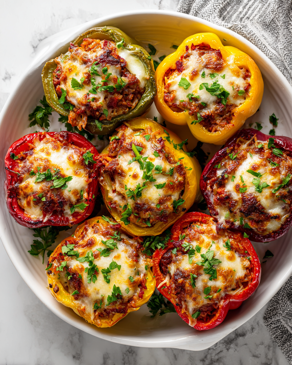 Pimientos rellenos de pollo molido con arroz, perfectos para celebraciones