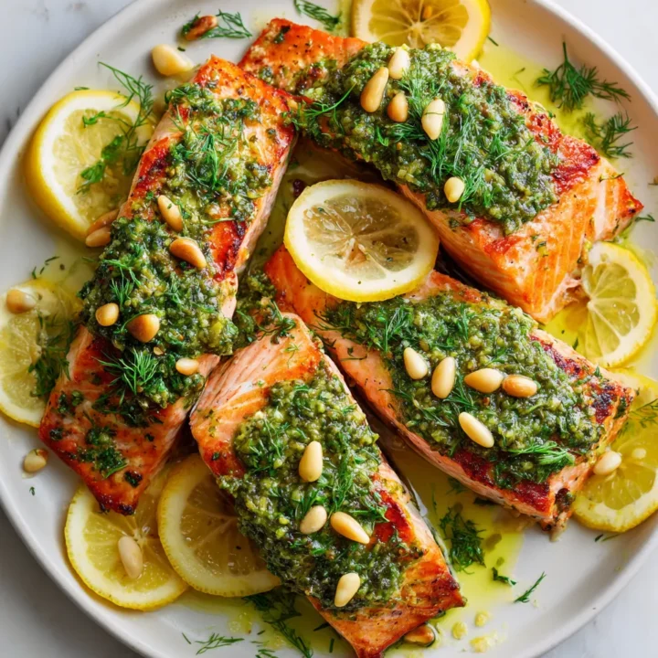 Delicioso Salmón con Pesto para Celebrar la Primavera Salmón fresco al pesto preparado de manera sencilla y deliciosa, ideal para primavera.