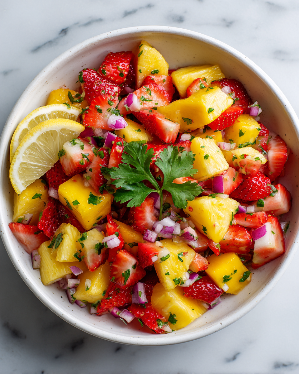 Refrescante salsa de frutas ideal para fiestas de verano, fácil de preparar y llena de sabores vibrantes.