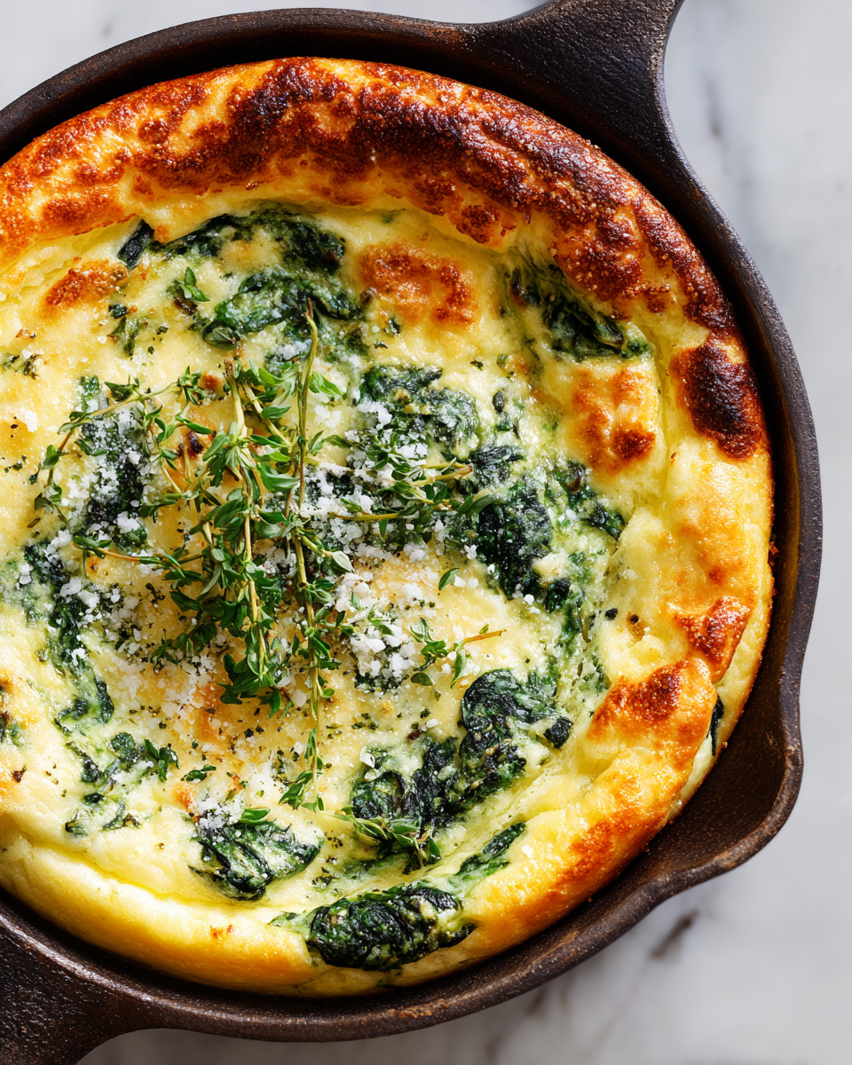 Soufflé de espinacas fresco y esponjoso, ideal para celebraciones primaverales, fácil de preparar y delicioso.