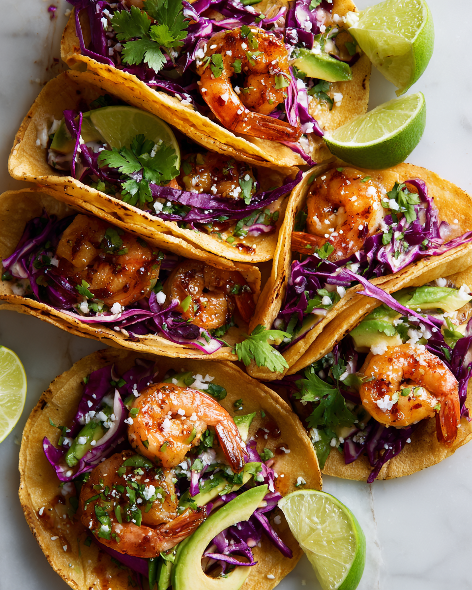 Deliciosos Tacos de Camarones con Aguacate Tacos de camarones con aguacate, un plato ideal para compartir con amigos y familia, frescura y sabores vibrantes en cada bocado.