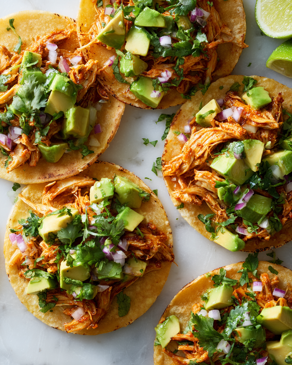 Tacos de pollo rostizado, rápidos y deliciosos, ideales para cenas. Comida acogedora y festiva, listos en 30 minutos.