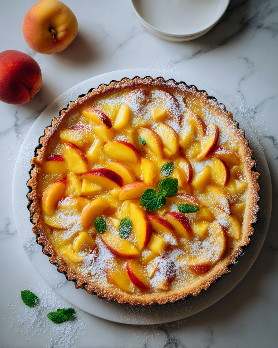 Deliciosa Tarta de Durazno y Mango para el Verano Tarta de durazno y mango fresca, crujiente y jugosa, ideal para el verano español.